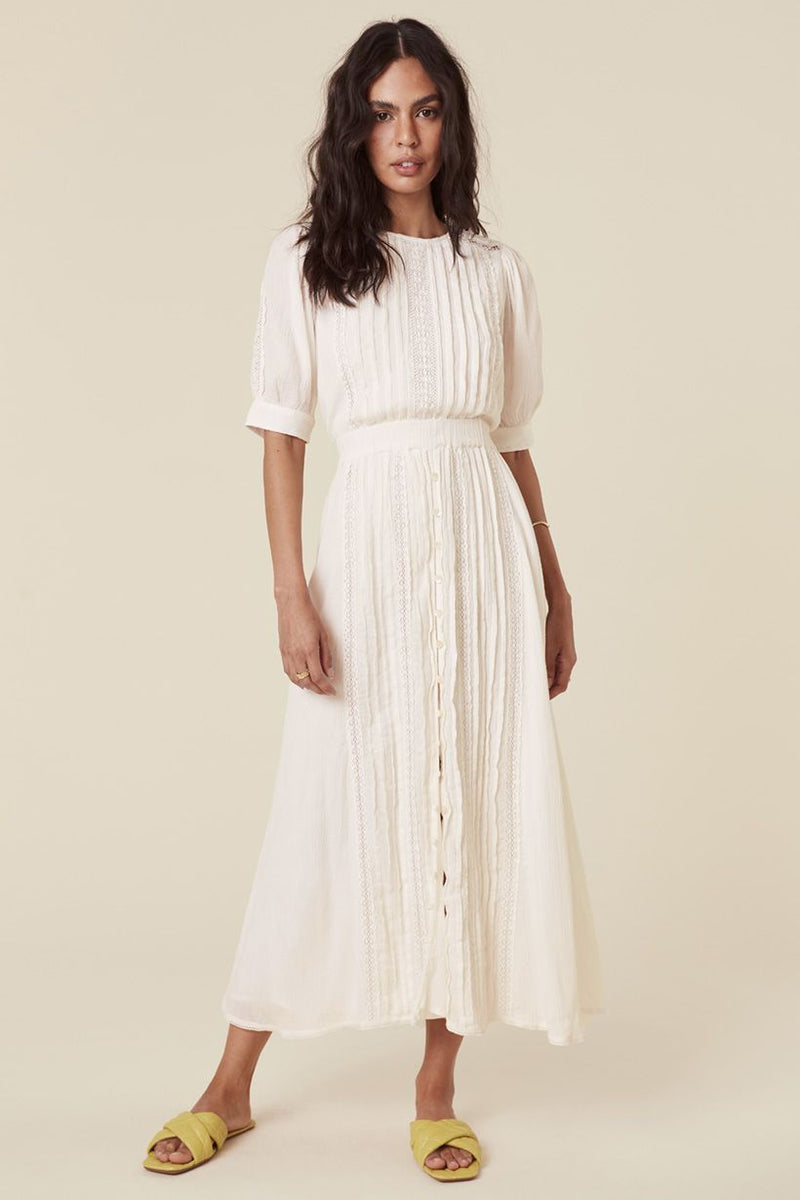 Jolene Lace Cut-Out Midi Dress - Antique White