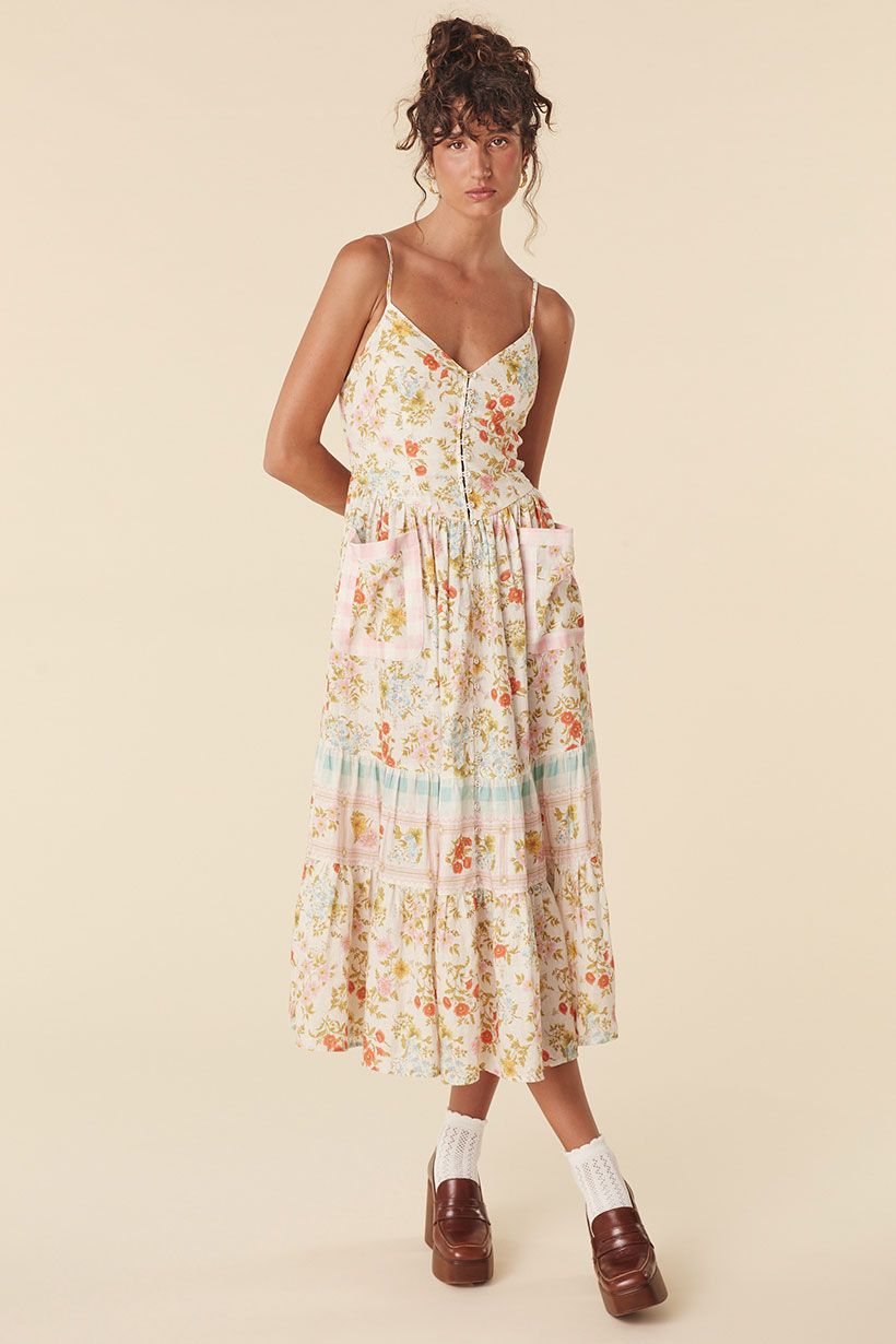 Flora Linen Midi Dress - Pastel Shop Nepenthe Flora Linen Midi Dress - Pastel Shop Nepenthe