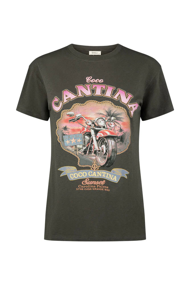 Coco Cantina Biker Tee - Charcoal