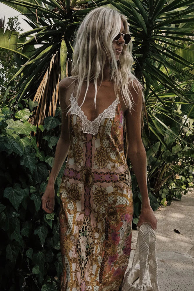 Lovers & Dreamers Strappy Maxi Dress - Champagne Peach