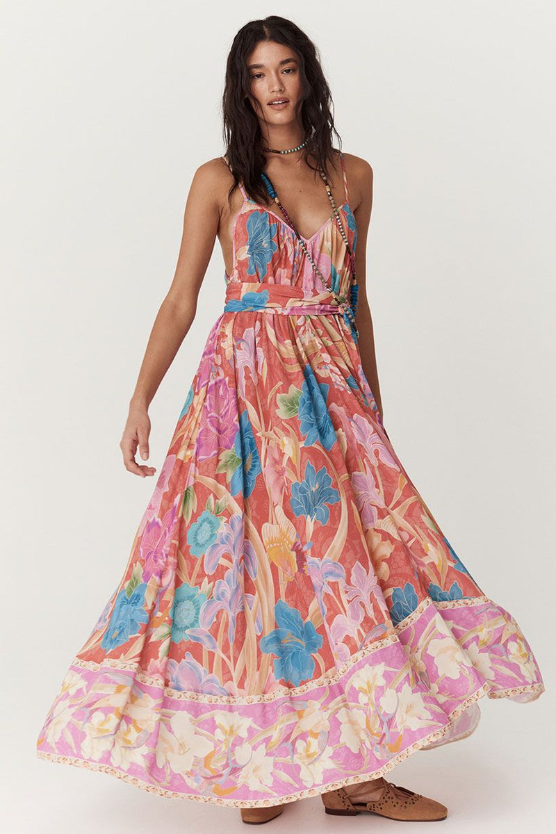 Painters Garden Strappy Maxi Dress - Crimson