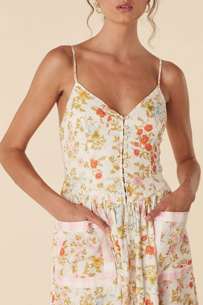 Flora Linen Midi Dress - Pastel Shop Nepenthe Flora Linen Midi Dress - Pastel Shop Nepenthe