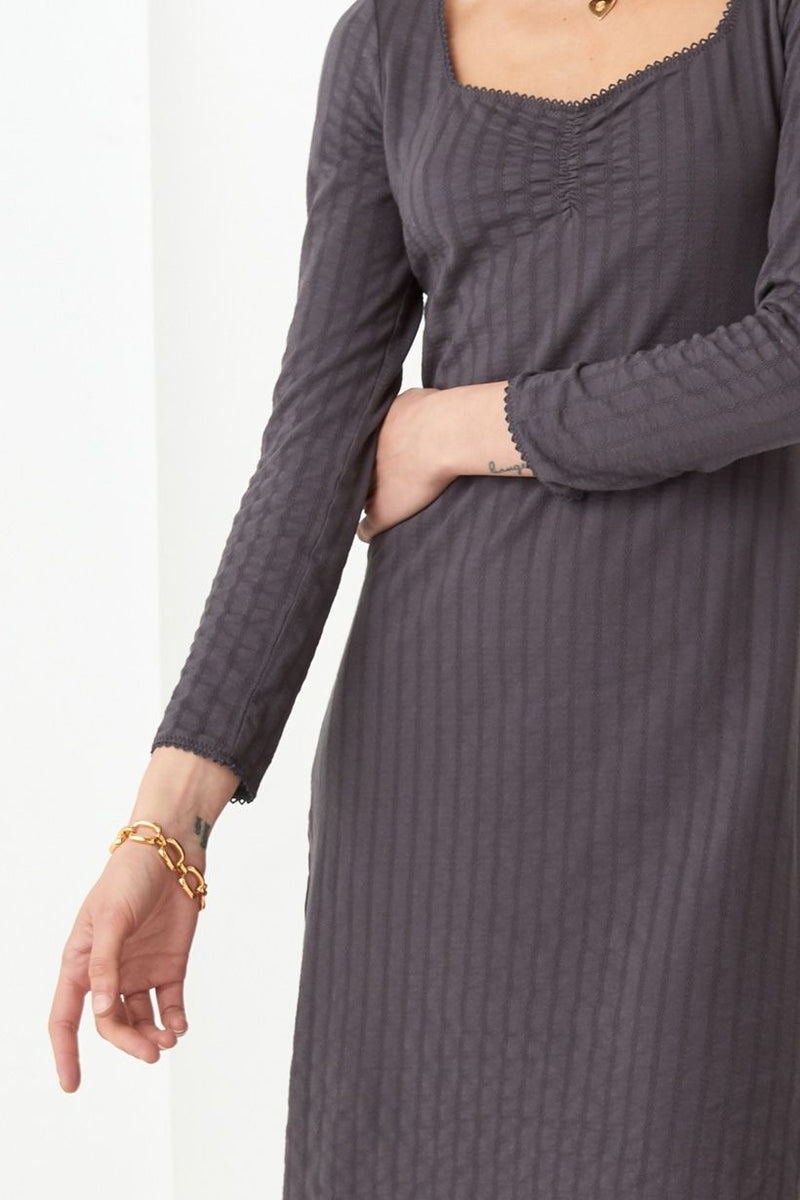 Bonnie Organic Rib Midi Dress - Charcoal