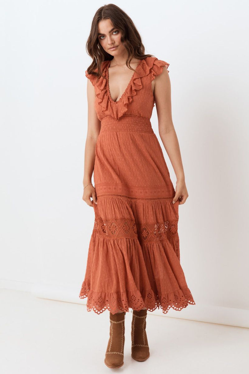 Daisy Chain Frill Maxi Dress - Copper (4529874698321)