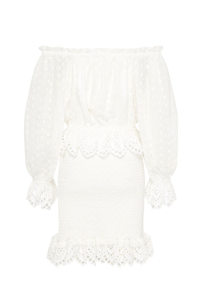 Daisy Chain Ruched Mini Dress - White (4529878630481)