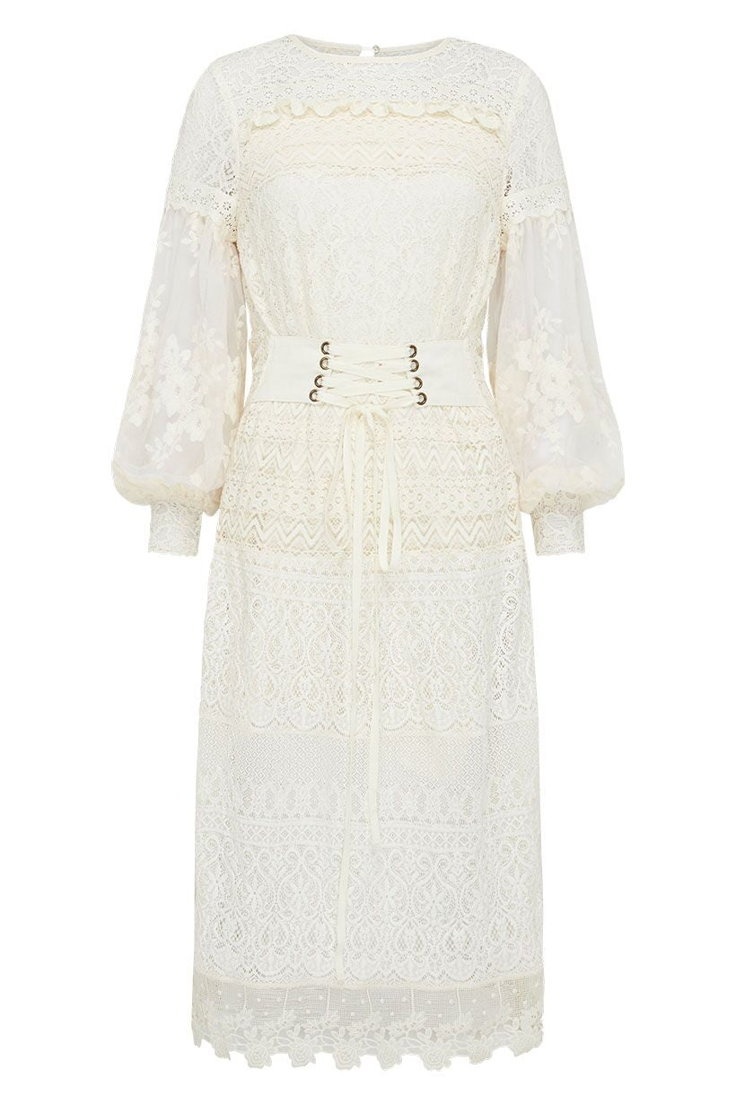 Dawn Lace Belted Midi Dress - Cream Shop Nepenthe Dawn Lace Belted Midi Dress - Cream Shop Nepenthe