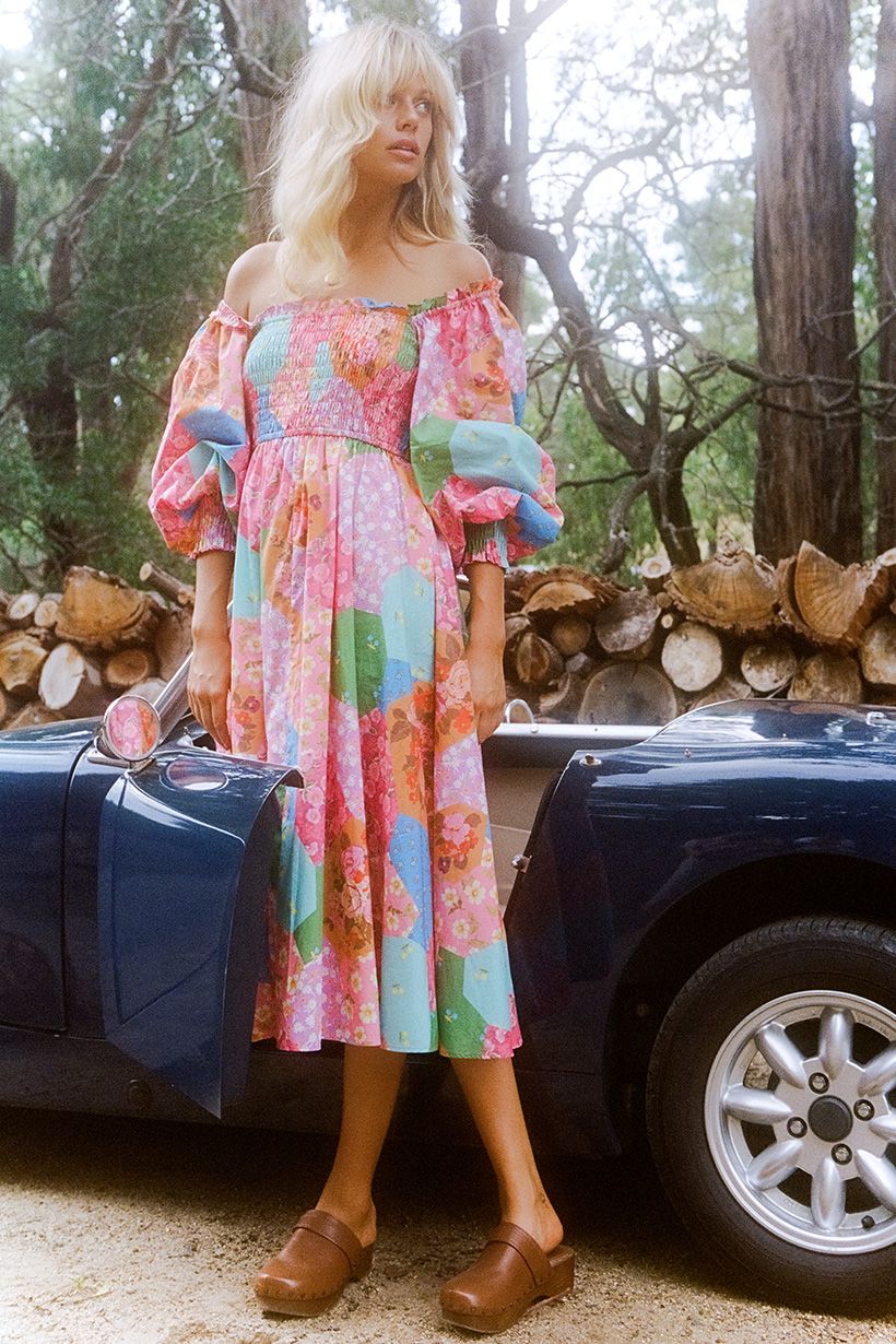 Freda Shirred Midi Dress - Lolly