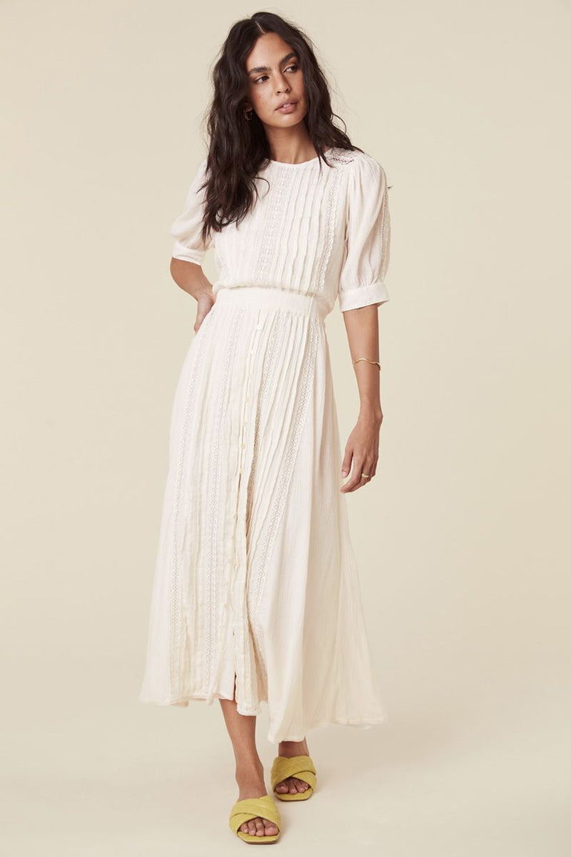 Jolene Lace Cut-Out Midi Dress - Antique White