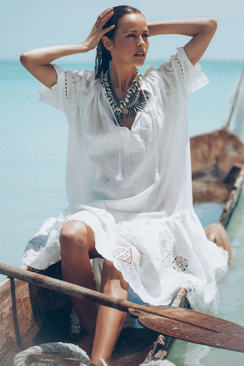 Lala Linen House Dress - White (4354631860305)