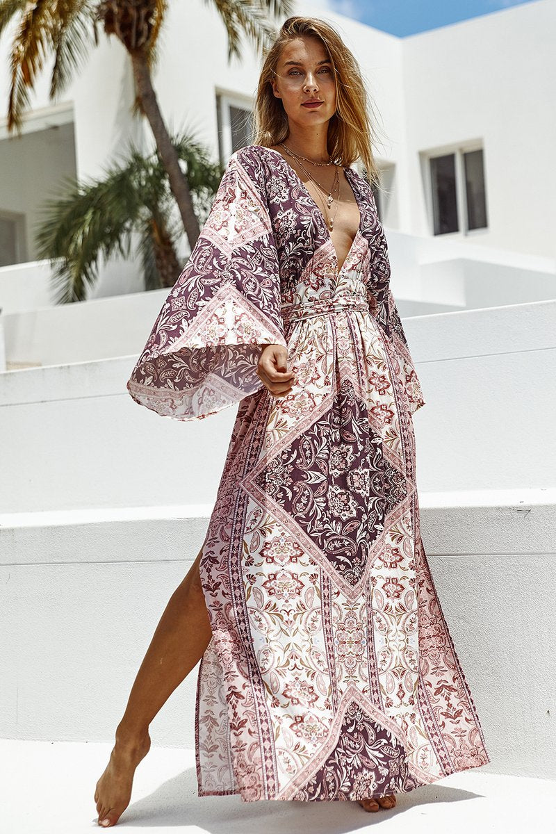 Palma Kimono Gown - Grape (4307602374737)