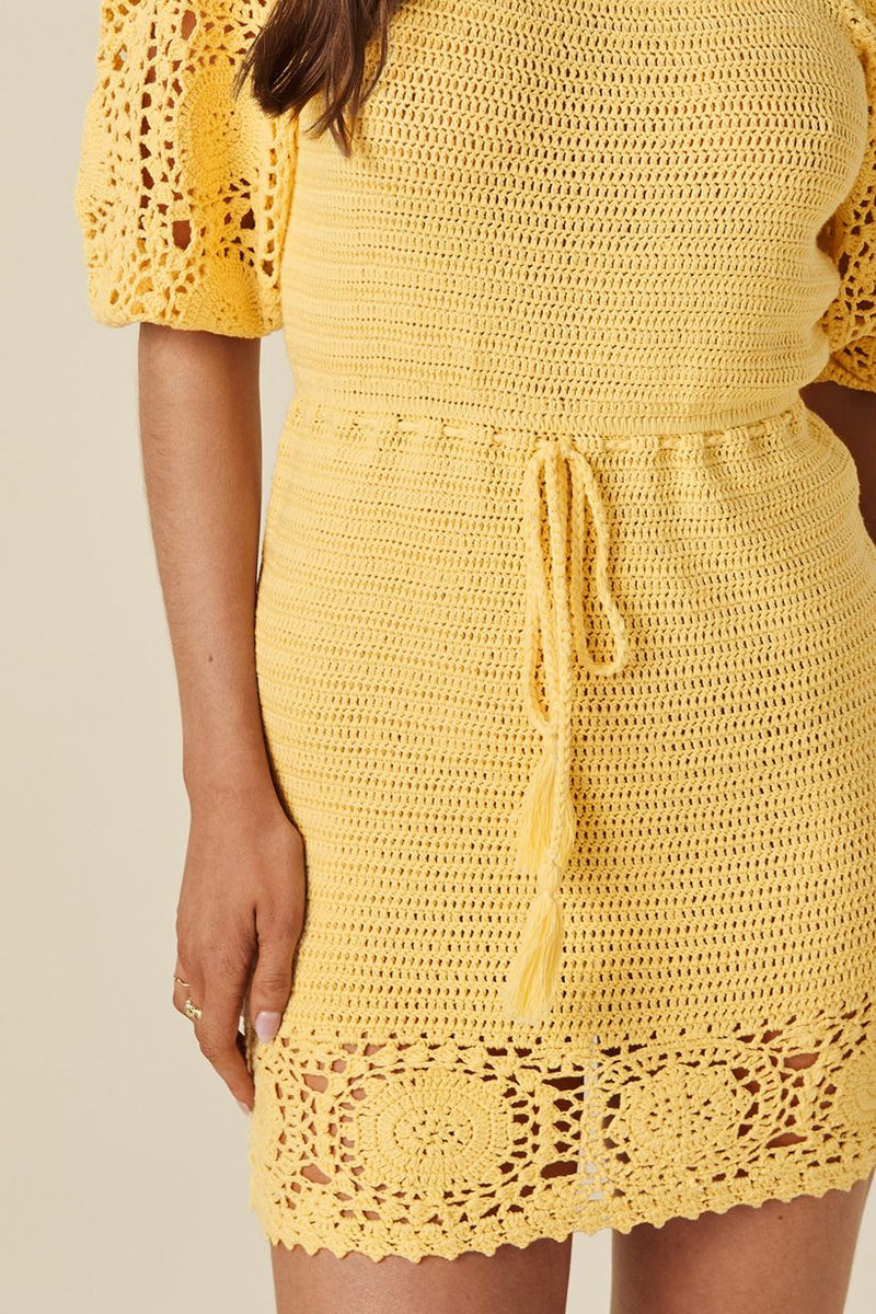 Let the Sunshine in Crochet Mini Dress - Lemon