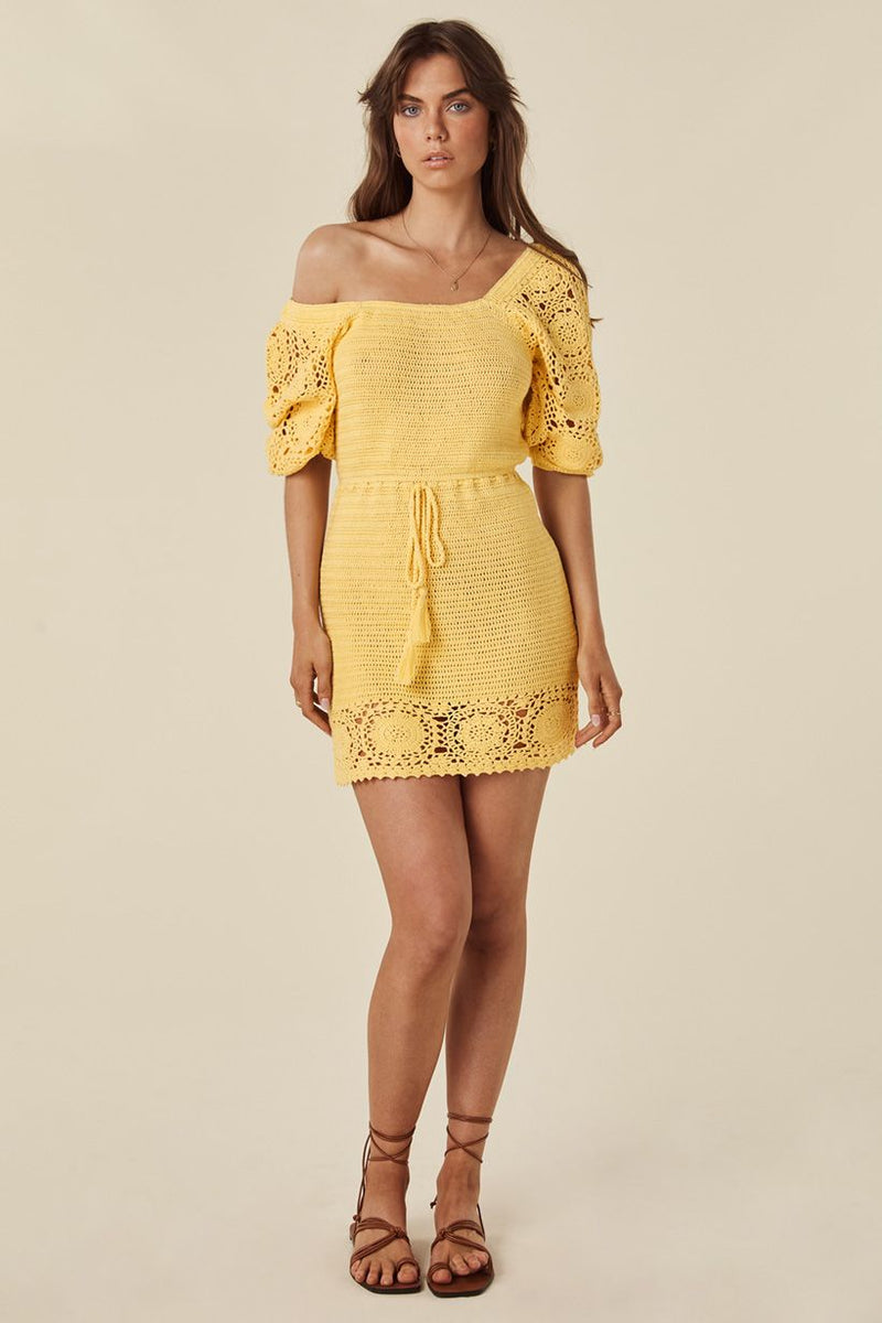 Let the Sunshine in Crochet Mini Dress - Lemon
