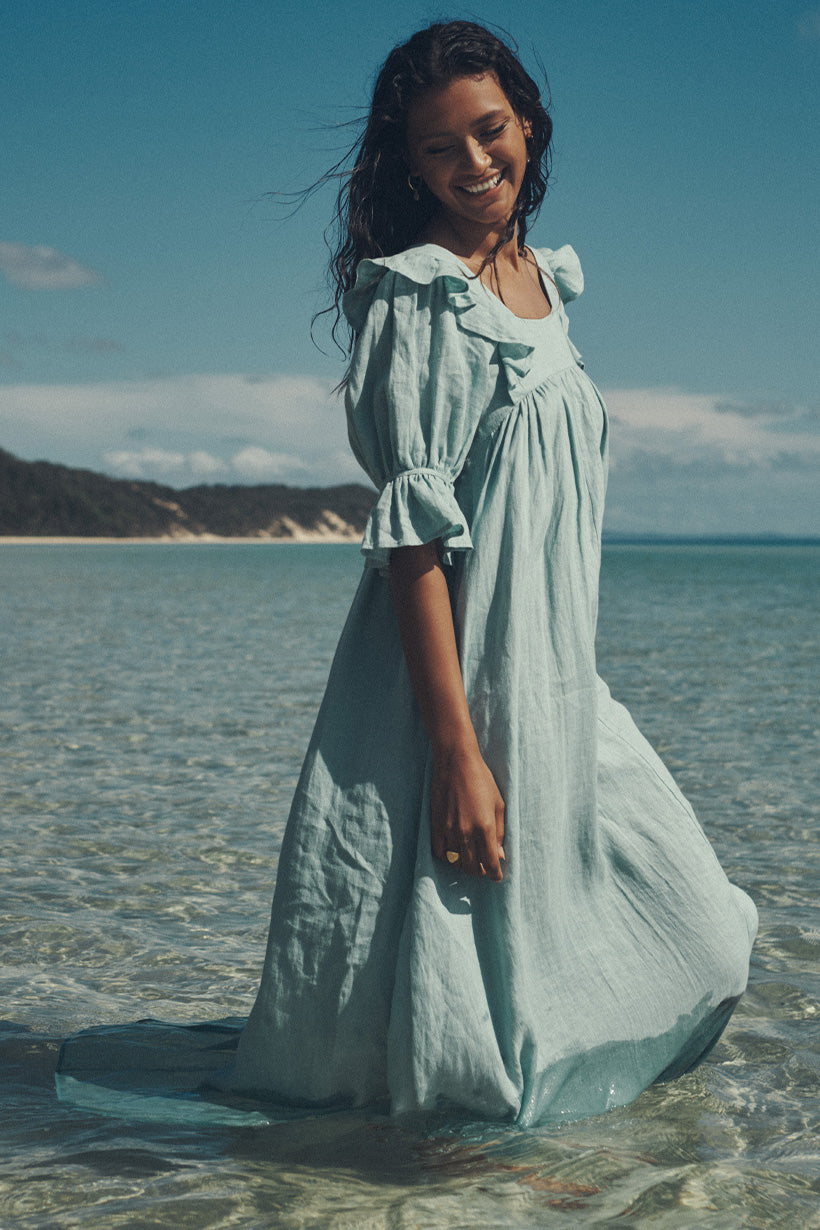 Mae Linen Gown - Seafoam Shop Nepenthe Mae Linen Gown - Seafoam Shop Nepenthe