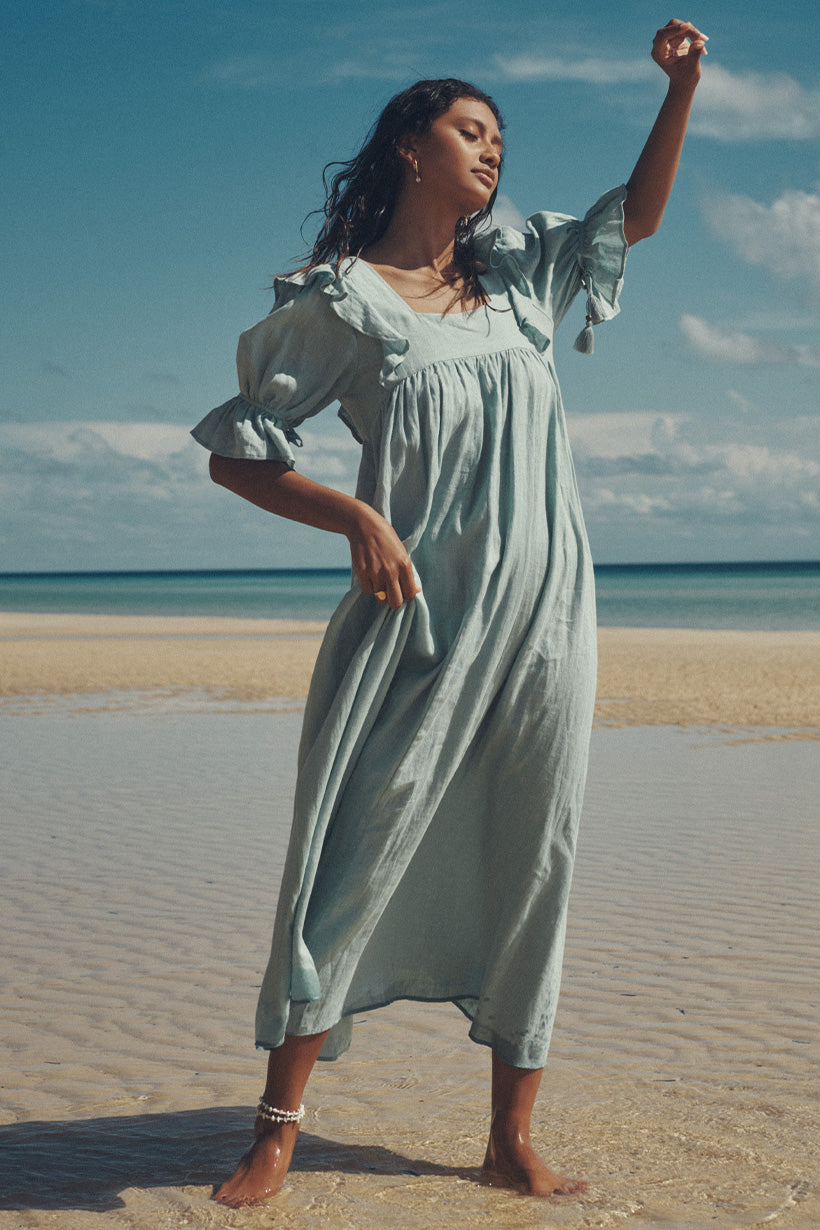 Mae Linen Gown - Seafoam Shop Nepenthe Mae Linen Gown - Seafoam Shop Nepenthe