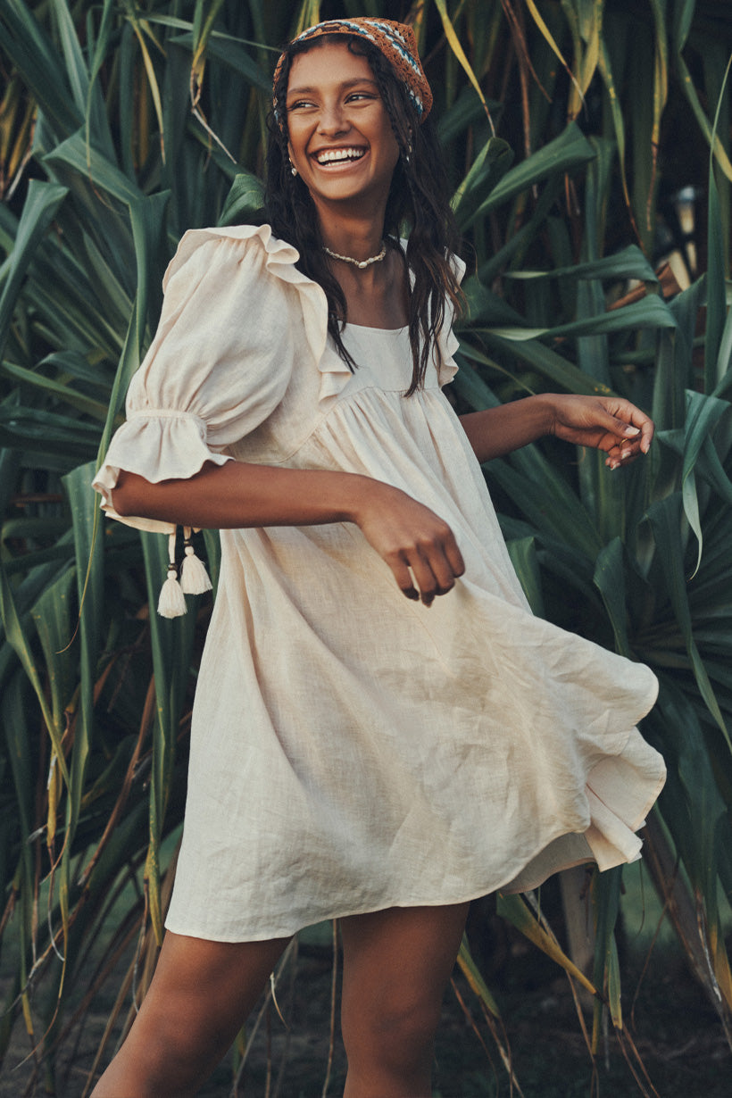 Mae Linen Mini Dress - Meringue Shop Nepenthe Mae Linen Mini Dress - Meringue Shop Nepenthe