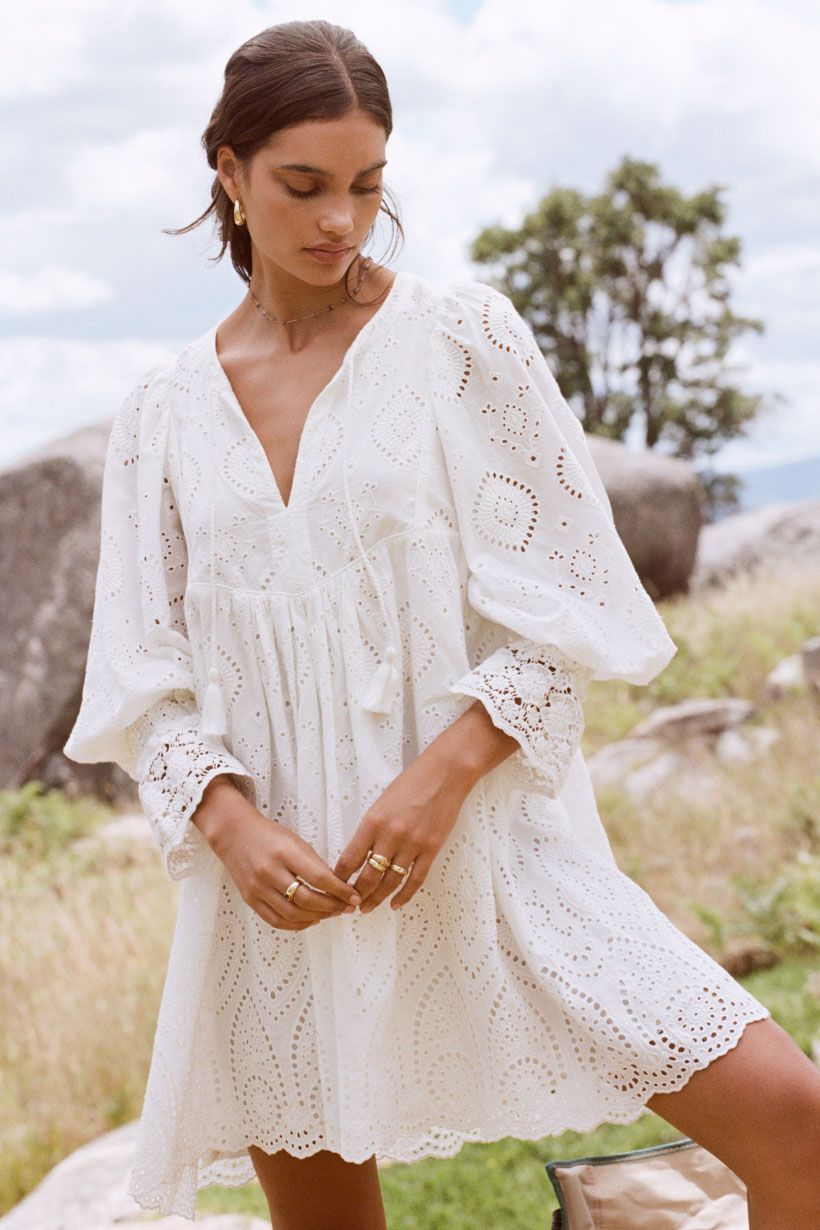 Dylan Smock Dress - White Shop Nepenthe Dylan Smock Dress - White Shop Nepenthe