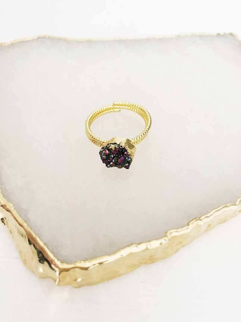 Purple Quartz Cluster Gold Ring (4311040491601)