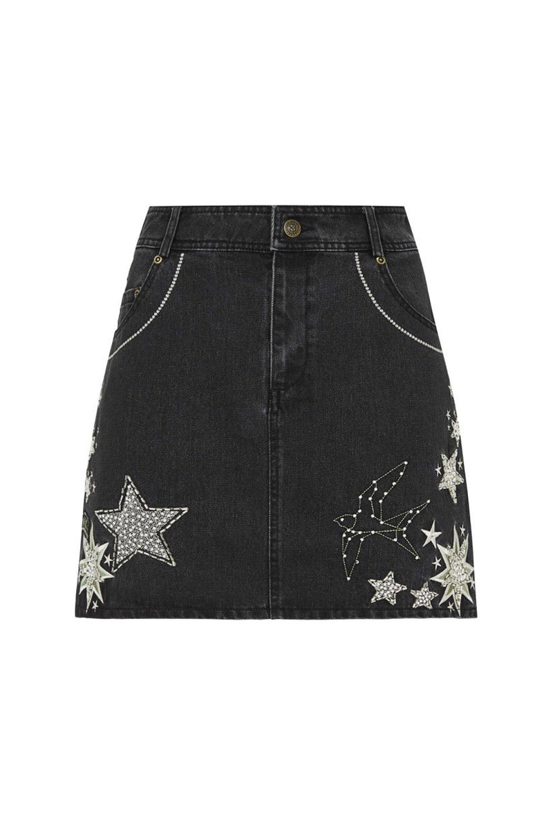 Celestial Embellished Denim Skirt (2761593159744)