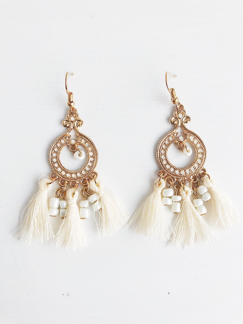 Ankara Tassel Earrings - White (2762015080512)